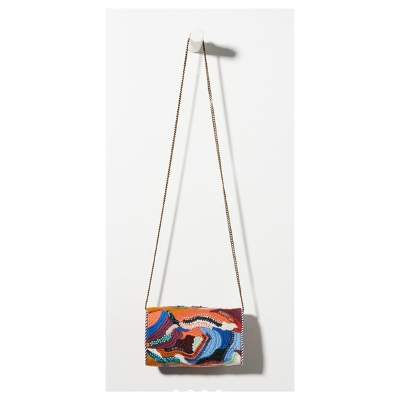 NWOT Anthropologie Abstract Embroidered and Embellished Crossbody Bag - Picture 2 of 11